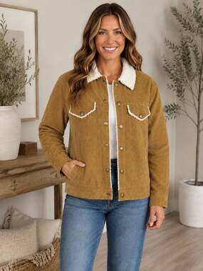 Hem & Thread Caramel Corduroy Sherpa Lined Trucker Jacket Size Small